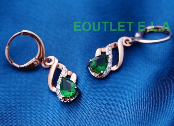 DROP SHAPE SIM EMERALD ROSE GOLD EARRINGS-30mm